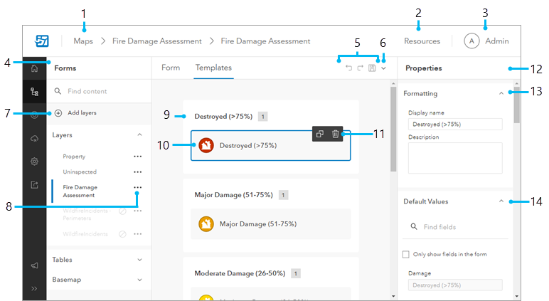 Content page showing feature templates