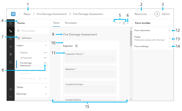 Content page showing the form builder